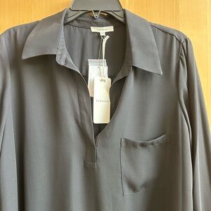 Pleione Black Blouse Classic Silky Top